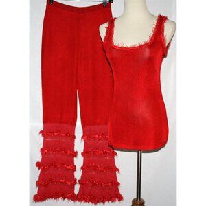 NORA ATTALI PARIS Vintage Cherry Red Tank & Pants Set  36/38 6 8
